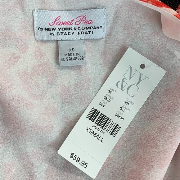 Sweet Pea New York & Co sz XS Blouse Tie Front Deep V-neck Leopard Print New - Picture 5 of 7